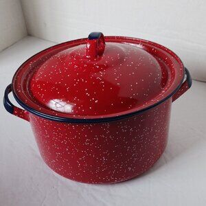 Vintage Red Blue Splatter Spackle Enamelware Cooking Pot
